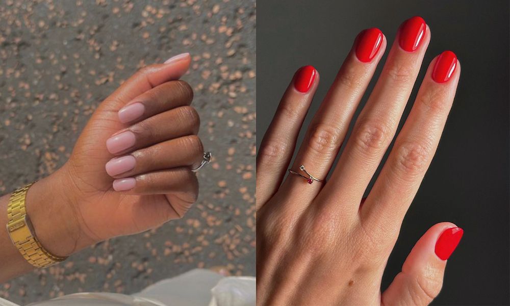 side by side images of nail colors using opi nail polishes