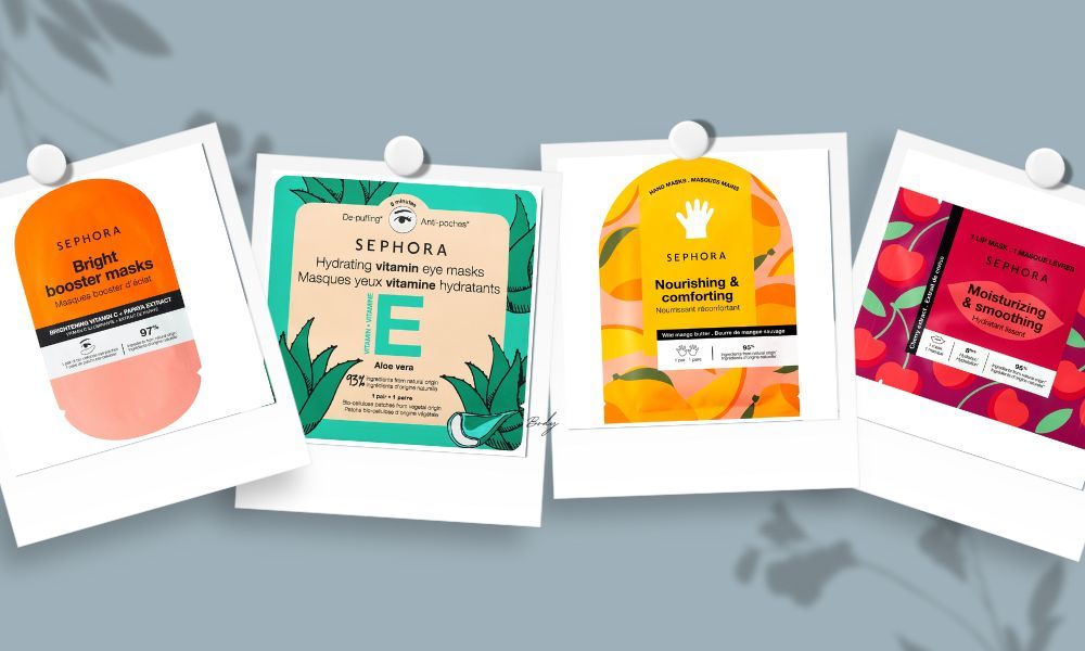 A collage of four Sephora products that are different eye masks