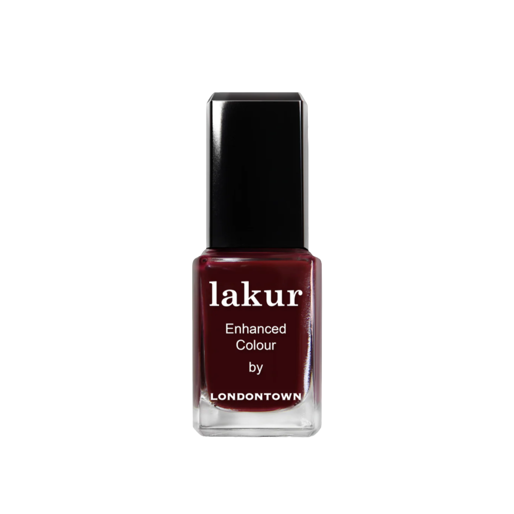 A bottle of londontown lakur elderberry nail polish