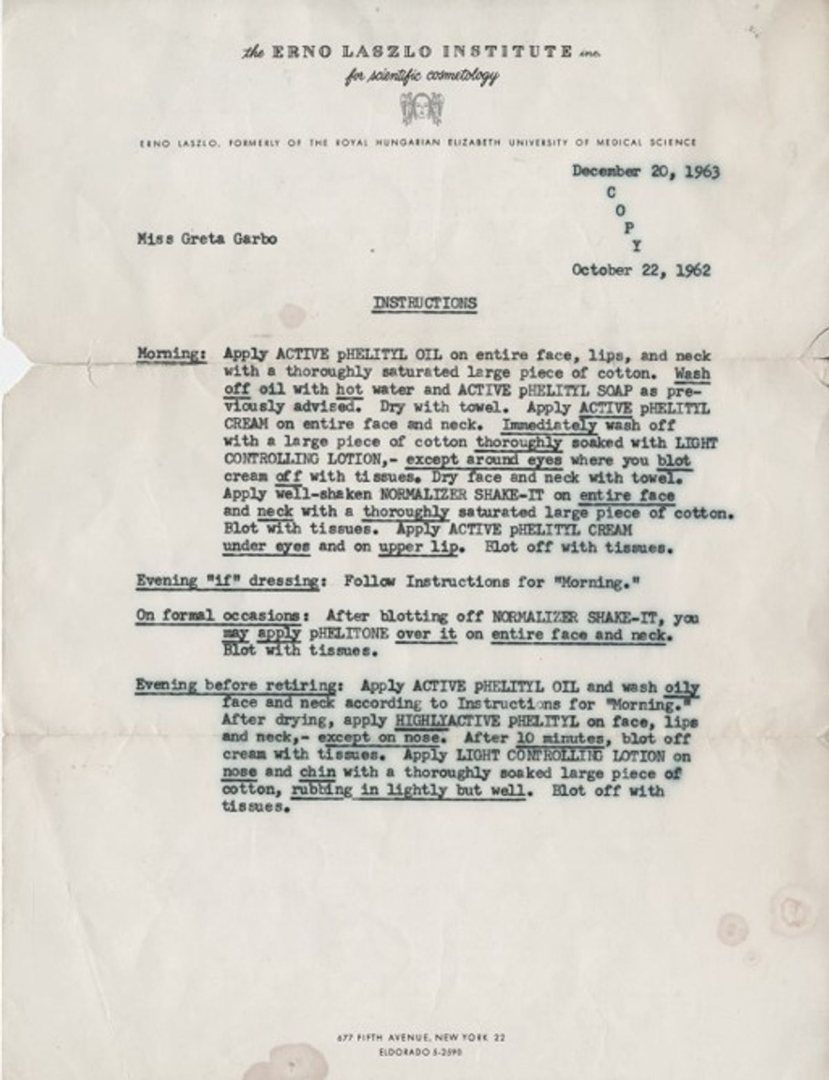 Greta Garbo Prescription