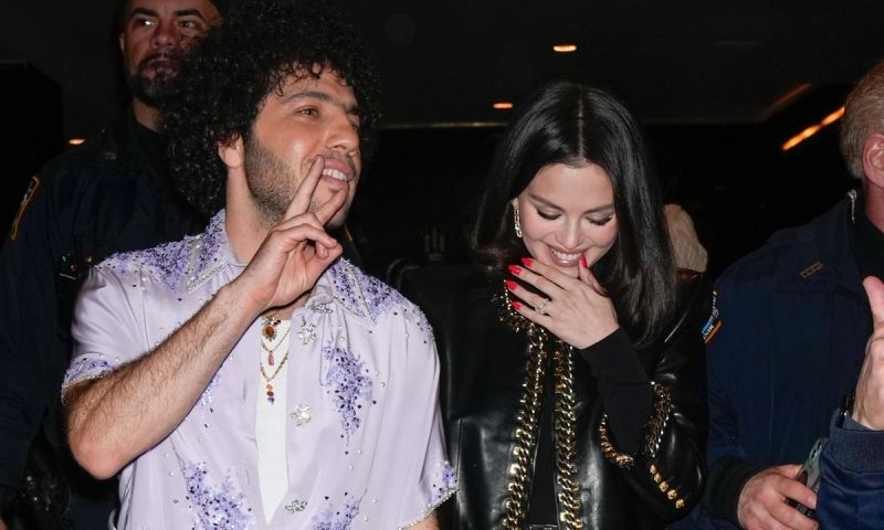 Benny Blanco (L) and Selena Gomez are seen on March 20, 2025 in New York City.