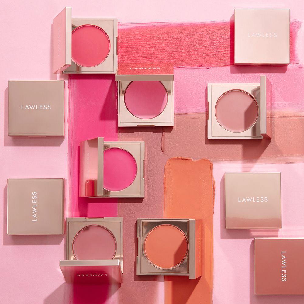 Lawless blush compacts on pink background