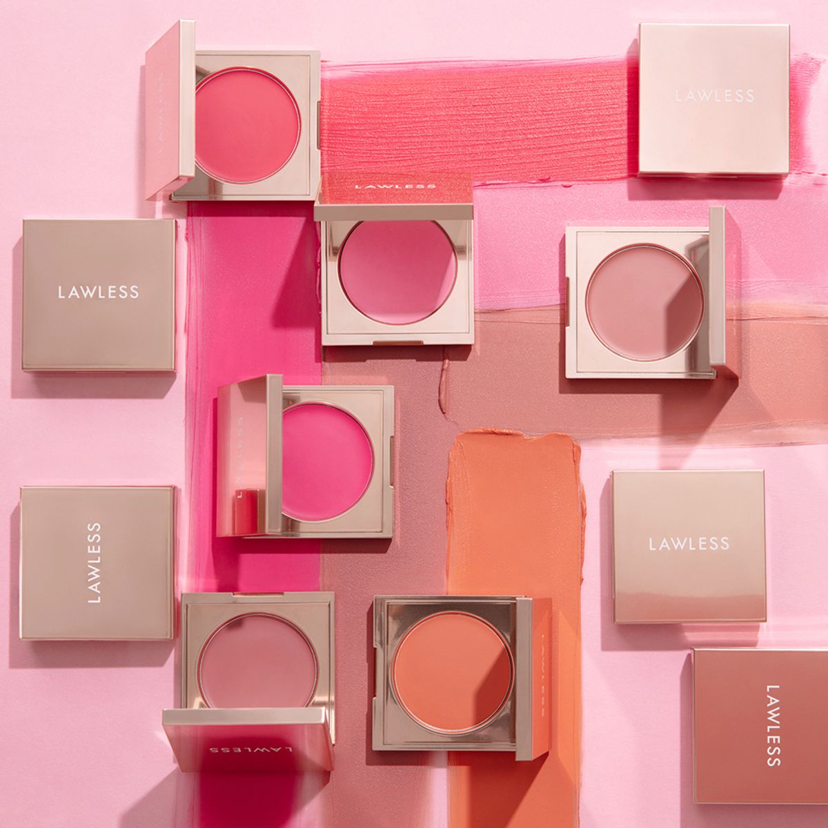 Lawless blush compacts on pink background