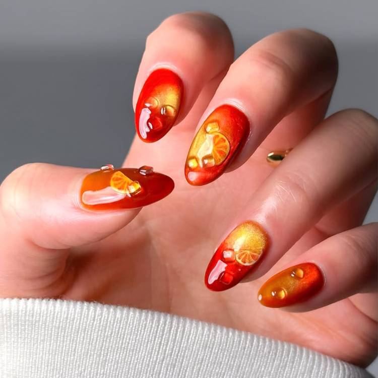 Campari spritz nails