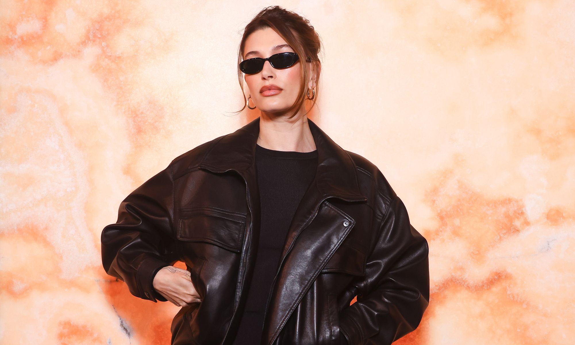 Hailey Bieber attends the Saint Laurent Womenswear Fall/Winter 2025-2026 show as part of Paris Fashion Week at on March 11, 2025 in Paris, France.