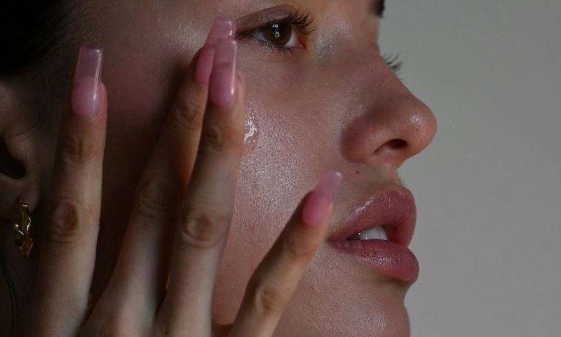 woman applying serum to face