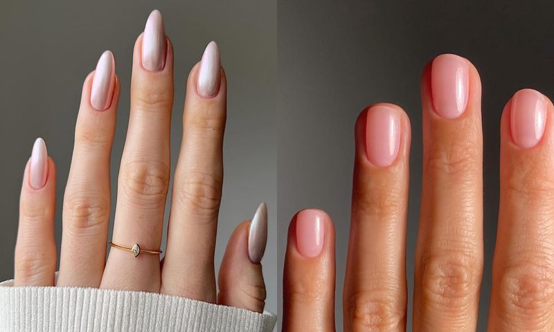 side by side images of satin nail manicures