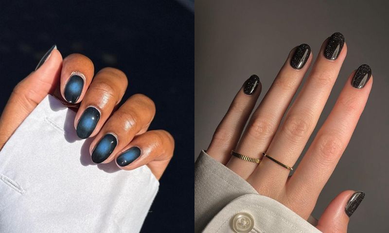 side by side images of night sky manicures