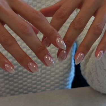 sheer milky chrome nails