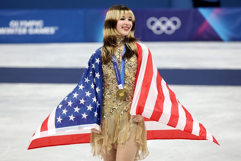 MILAN, ITALY - FEBRUARY 19: Gold medalist Alysa Liu of Team United States poses for a photo during the medal ceremony for the Women's Single Skating on day thirteen of the Milano Cortina 2026 Winter Olympic games at Milano Ice Skating Arena on February 19, 2026 in Milan, Italy. (Photo by Jamie Squire/Getty Images)