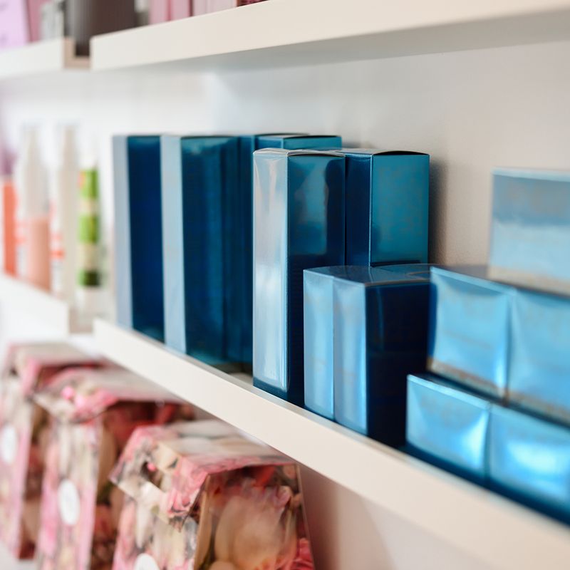skin care boxes on shelf