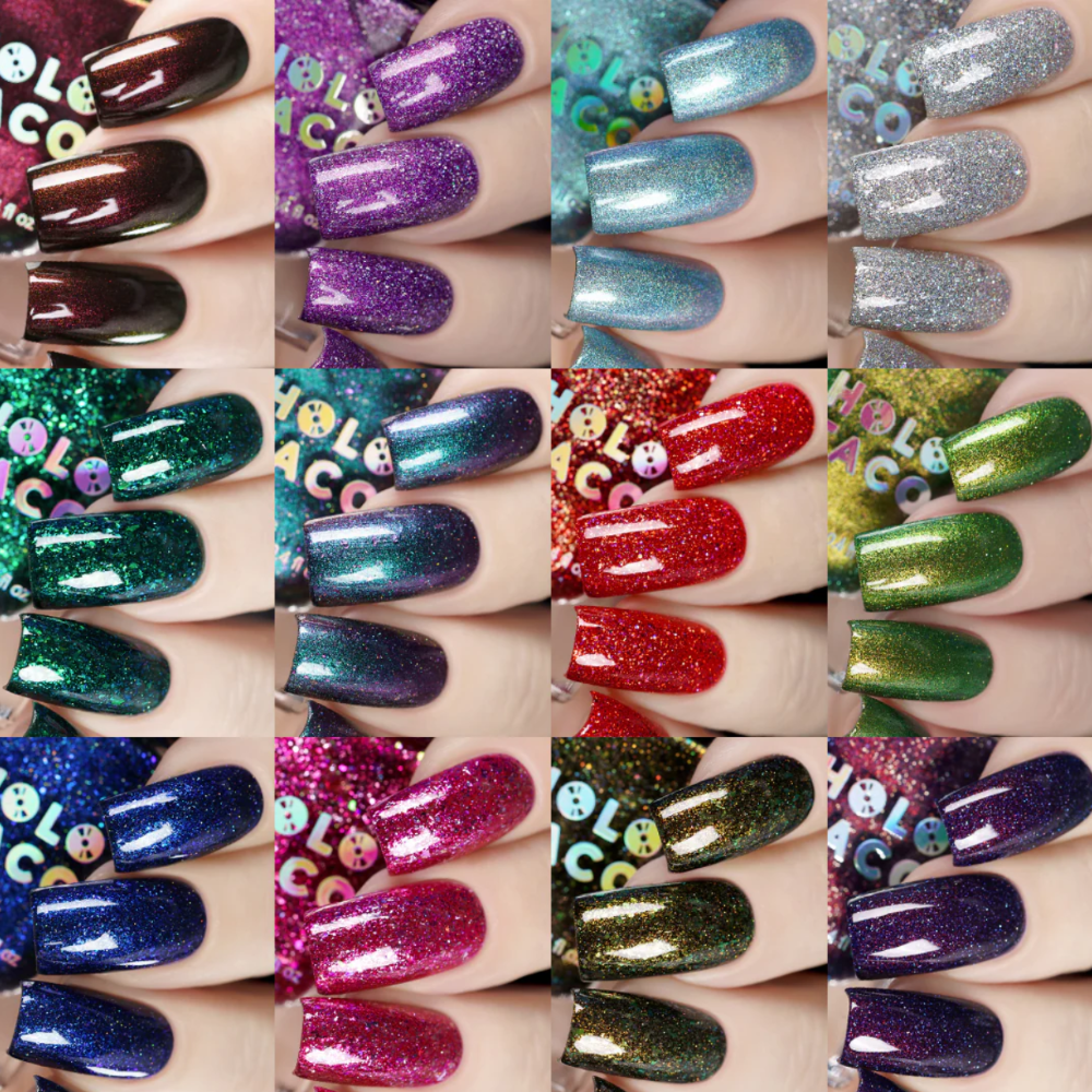 Holo taco birthstone collection swatches on nails