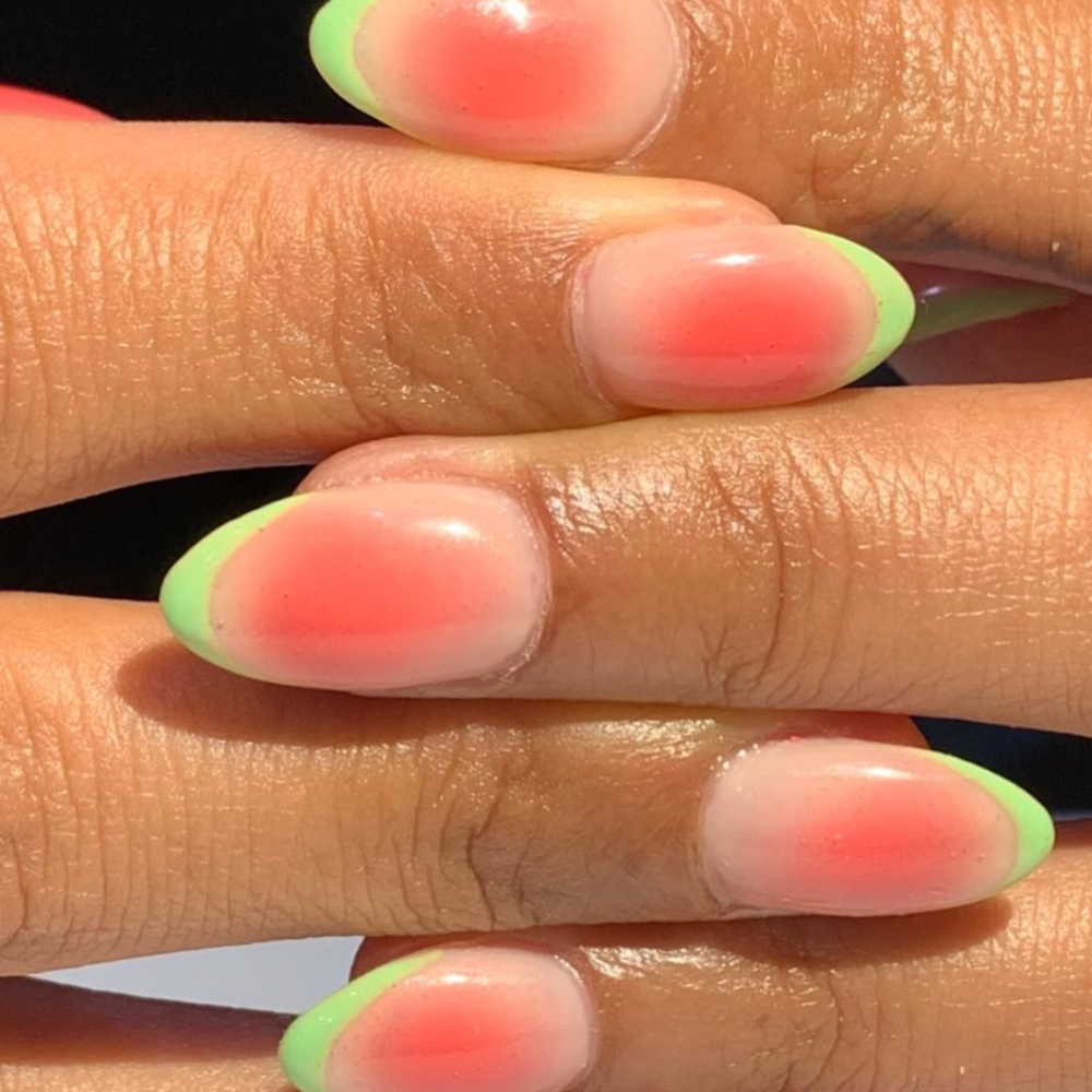 Strawberry Matcha Aura Nails