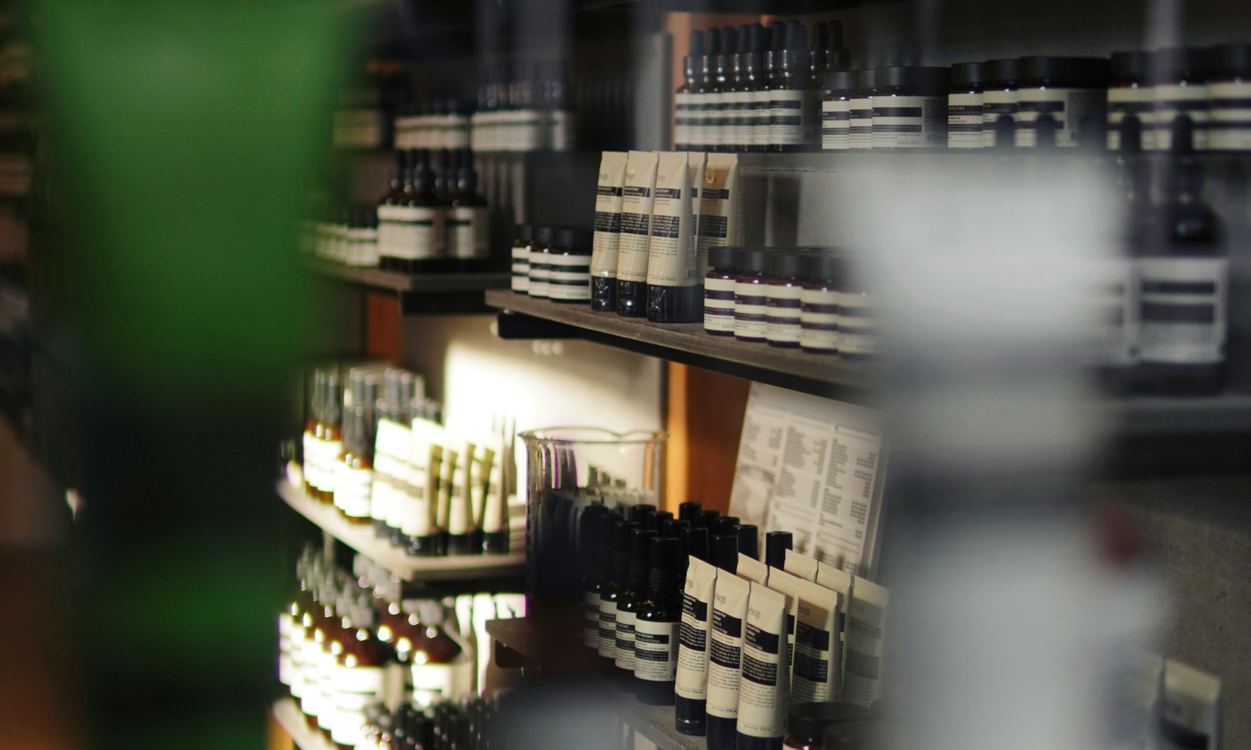 shelves of cosmetic and skin care products