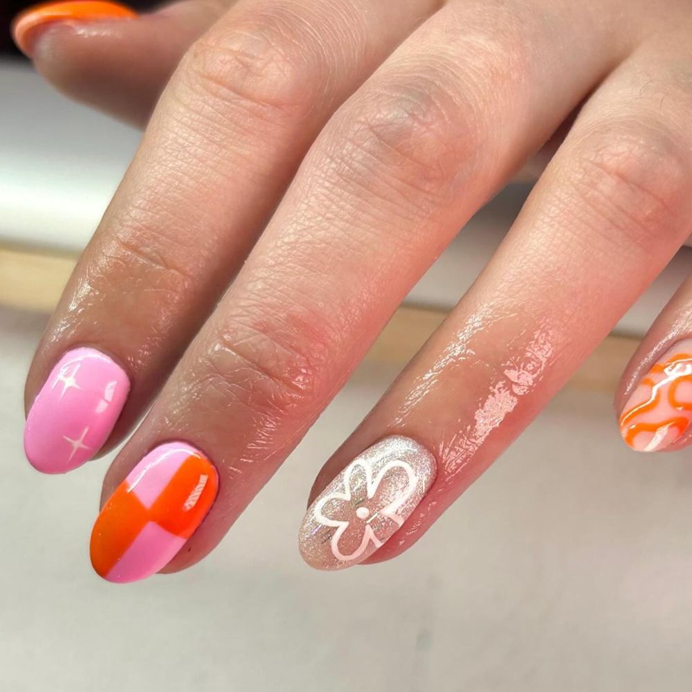Pink and Orange Nail Art