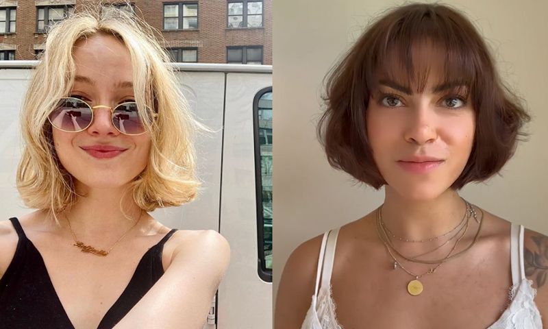 side by side images of women with short wavy bobs