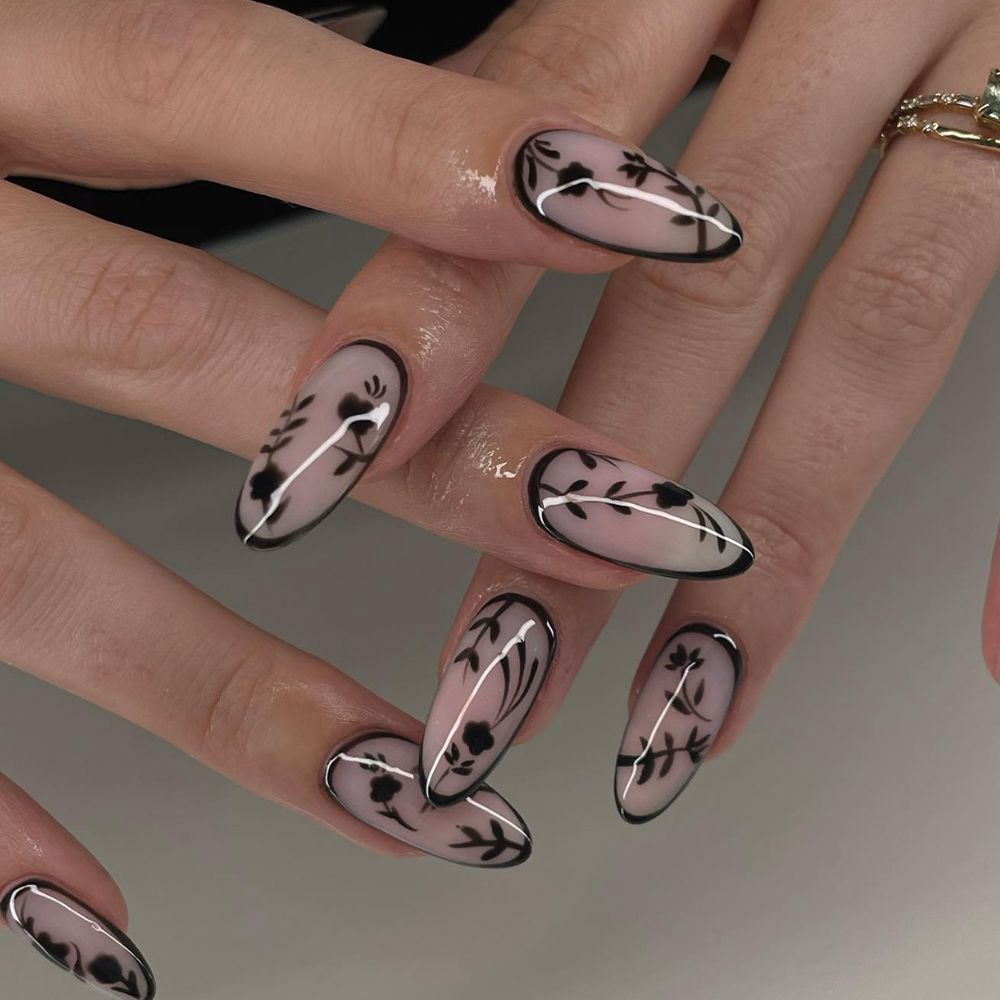Noir Florals Manicure
