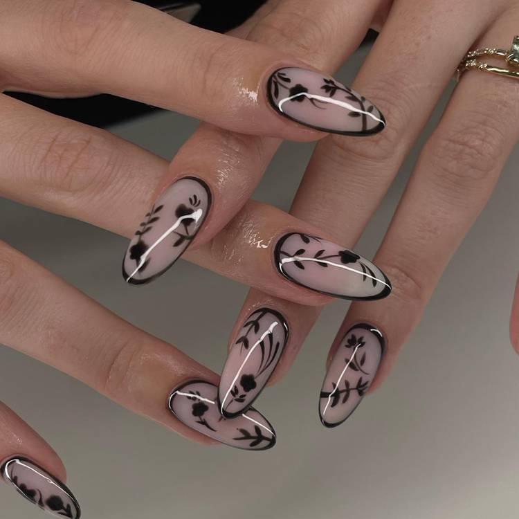 Noir Florals Manicure