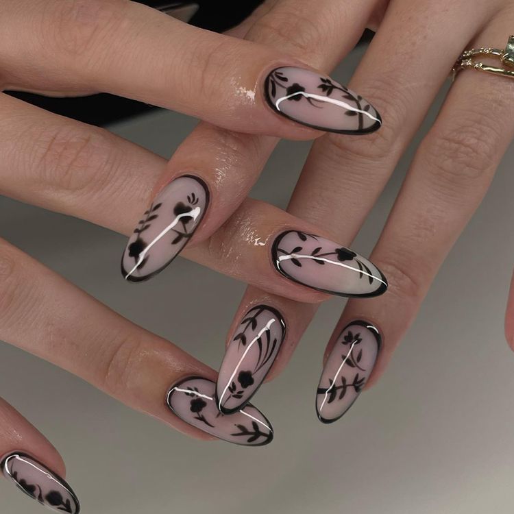 Noir Florals Manicure