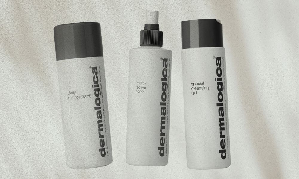 Dermalogica products on white shadowed background