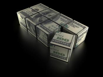 $100 bill in the form of 8 individual blocks put together