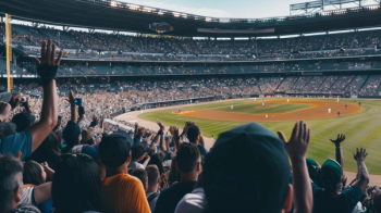enthusiastic baseball fans in the stands