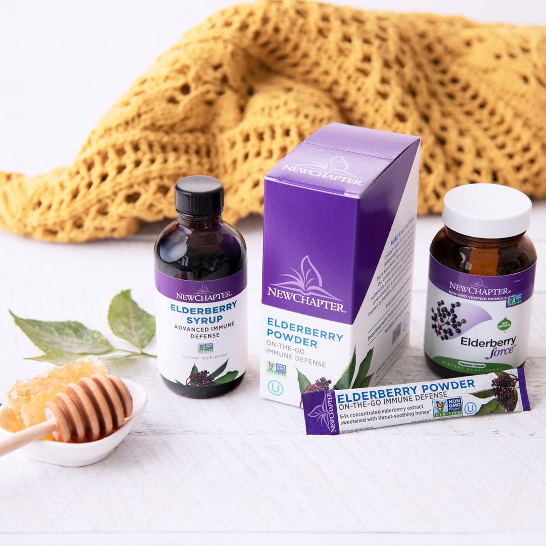 New Chapter's elderberry dietary supplement lineup.