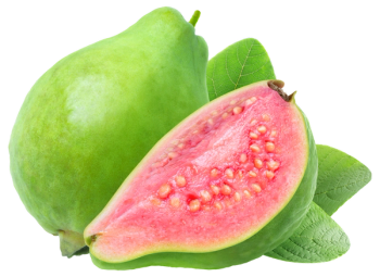 guava fruit, whole and halved