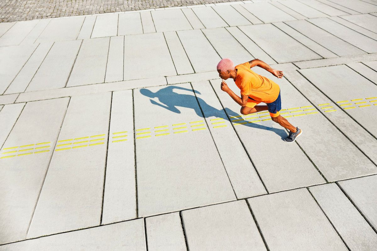 overhead view of man running