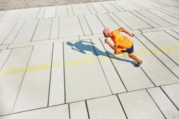 overhead view of man running