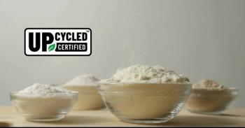 bowls of insoluble fiber powder with Upcycled Certified seal above them
