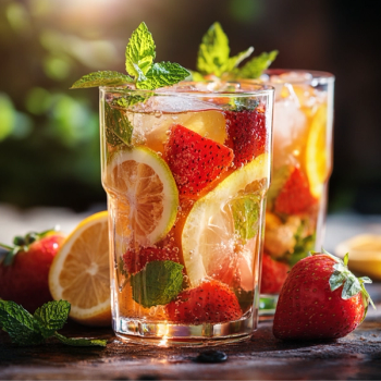 beverage with citrus and strawberries