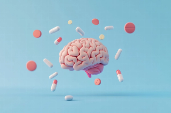 brain surrounded by pills and capsules