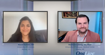 Manali Kamdar, MD, and Matthew Lunning, DO, FACP, smiling at camera.