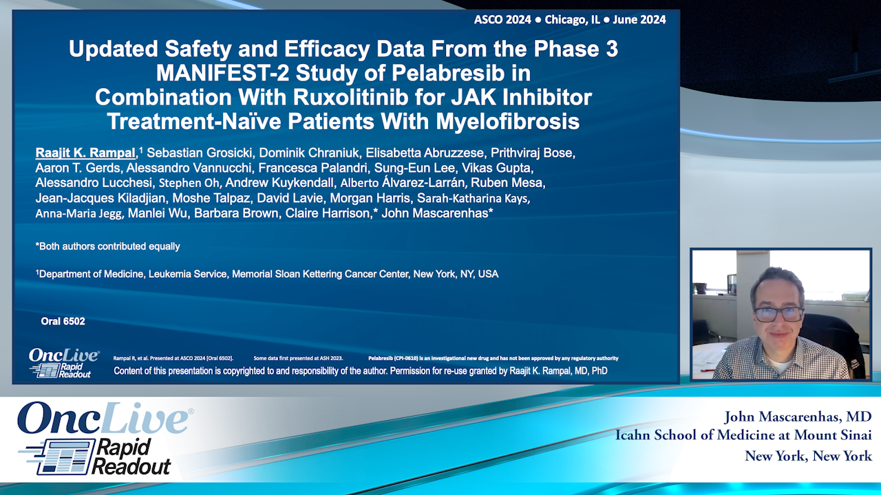 Updated safety and efficacy data from the phase 3 MANIFEST-2 study of pelabresib in combination with ruxolitinib for JAK inhibitor treatment-naïve patients with myelofibrosis