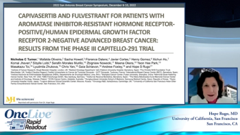 Hope Rugo, MD, an expert on breast cancer, presenting slides