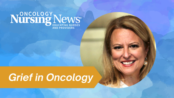 Graphic with a photo of Kelly Grosklags with the Oncology Nursing News logo and a banner that reads "Grief in Oncology"