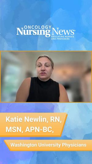 Screenshot of a short video featuring Katie Newlin, RN, MSN, APN-BC