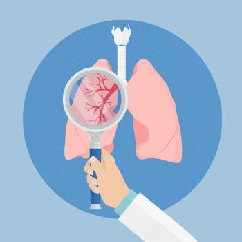 Illustration of a magnifying glass inspecting a lung
