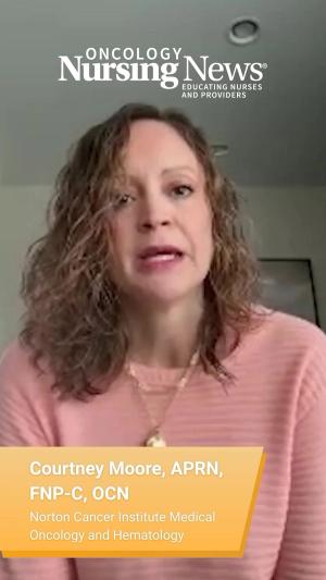 Screenshot of a short video featuring Courtney Moore, APRN, FNP-C, OCN