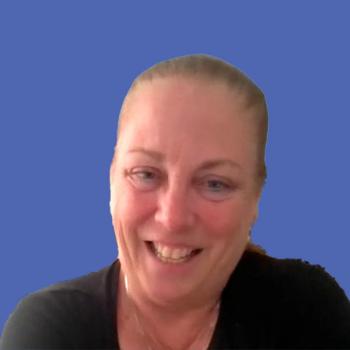 Image of a woman with a blue background