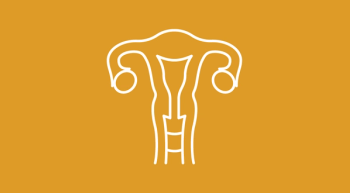 yellow background with a white outline indicating ovaries and other gynecological structures