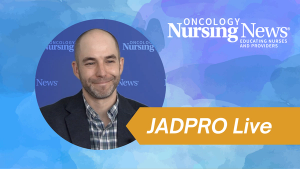 Graphic with a photo of Daniel Glidden with the Oncoloy Nursing News logo and a banner that reads "JADPRO Live"