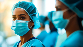 nurse looking at camera