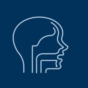 Light blue line illustration of a person's nasal cavity on a dark blue background