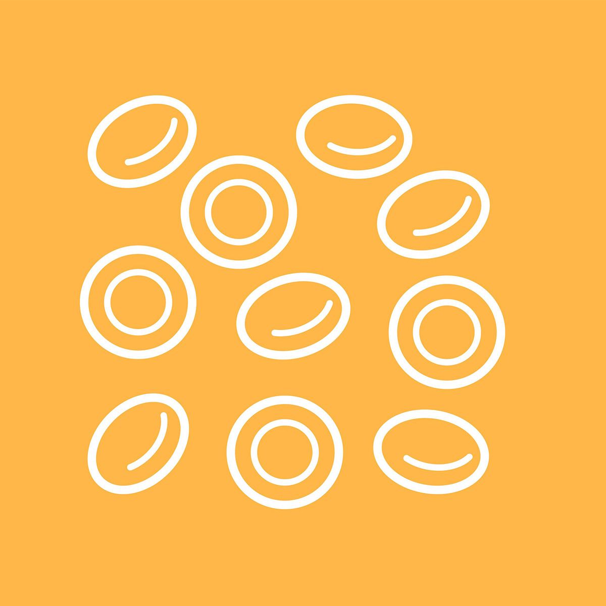 Line illustration of red blood cells on a yellow background