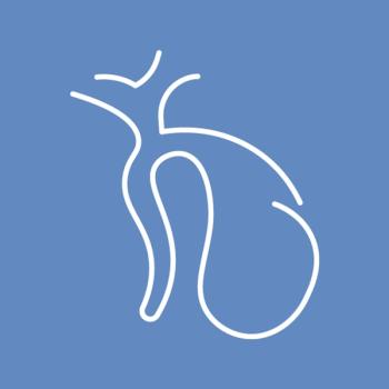 Line illustration of a bladder on a cornflower blue background