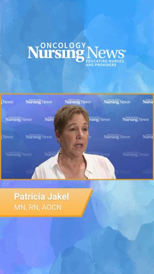 Screenshot of a short video featuring Patricia Jakel, MN, RN, AOCN