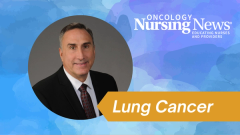 Graphic with a photo of Kennon McCollum with the Oncoloy Nursing News logo and a banner that reads "Lung Cancer"