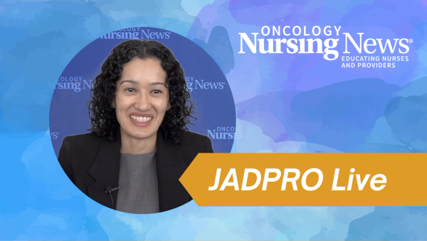 Image with an image of Shila Pandey with a banner that says "JADPRO Live" and the Oncology Nursing News logo
